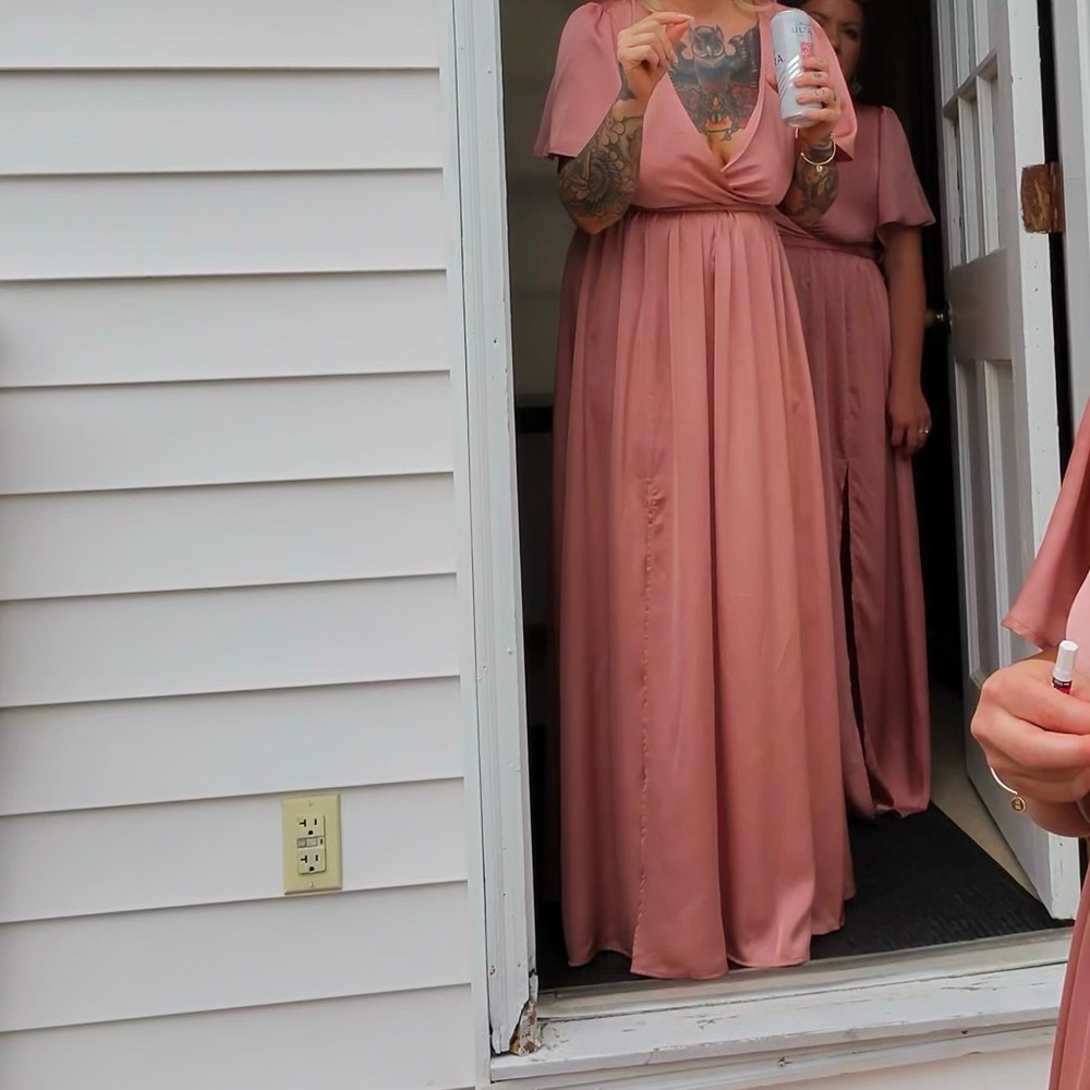Mauve pink satin maxi dress